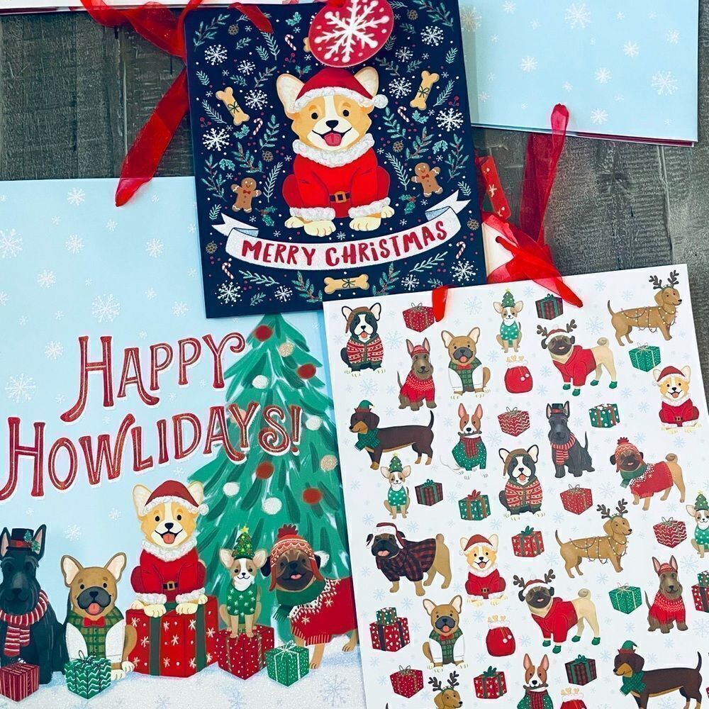Christmas Dogs Happy Howlidays Gift Bags 3-pc Set